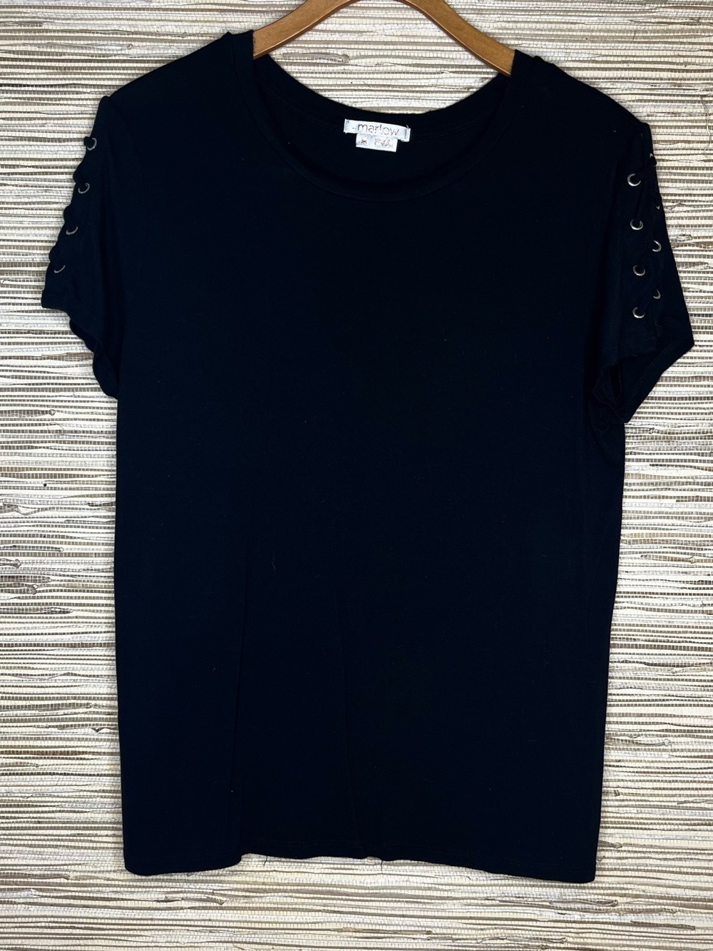 Marlow Black Short-Sleeve Grommet Shoulder Accent Tee